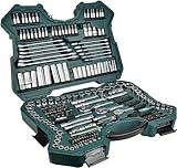 Mannesmann M98430 - Maletín con llaves de vaso y otras herramientas (215 piezas, tamaño: 12x36x51 cm), Color Verde Mannesmann