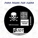 VINILO ADHESIVO CALAVERA PEGATINA STICKER DISTINTIVO AMBIENTAL COCHE VEHICULO TOXICO JDT PARA PEGAR POR FUERA