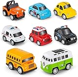RuiDaXiang Metálico Tire hacia Atrás Coches, 8 Packs Mini Die Cast Set de Coches de Juguete, Coche de Policía/Autobús Escolar ... Juguetes Vehículos Fricción, para niños de 3 a 12 Años Niñas Niños