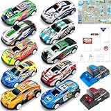 TOYABI Coches para Niños, Mini Racers Cars Juguetes, 10 Pack Micromachines de Retroceso de Metal con Alfombra de Juego & catapulta, Juguete Coche de Carreras 3 4 5 6 7 8 Años, Cumpleaños Regalos
