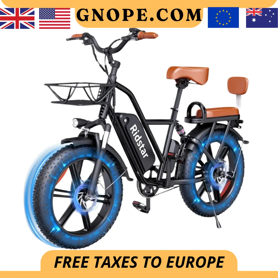 Ridstar-bicicleta eléctrica de FM-001 para adulto, bici de montaña y playa con asiento trasero, neumático ancho de 20 pulgadas, 1000W, 48V, 15Ah