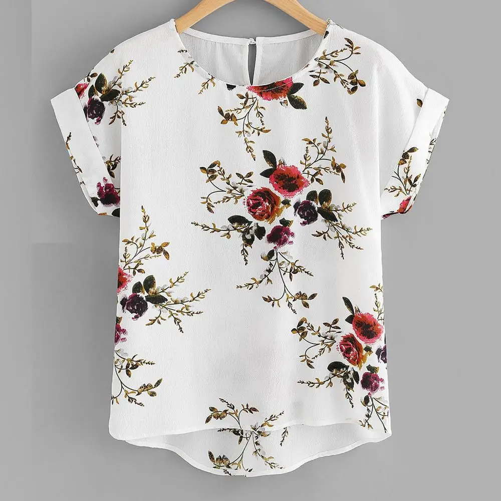 Blusa con estampado Floral a la moda de verano, jersey para mujer, camisetas con cuello redondo, camisa de manga corta para mujer, Blusas femeninas, ropa