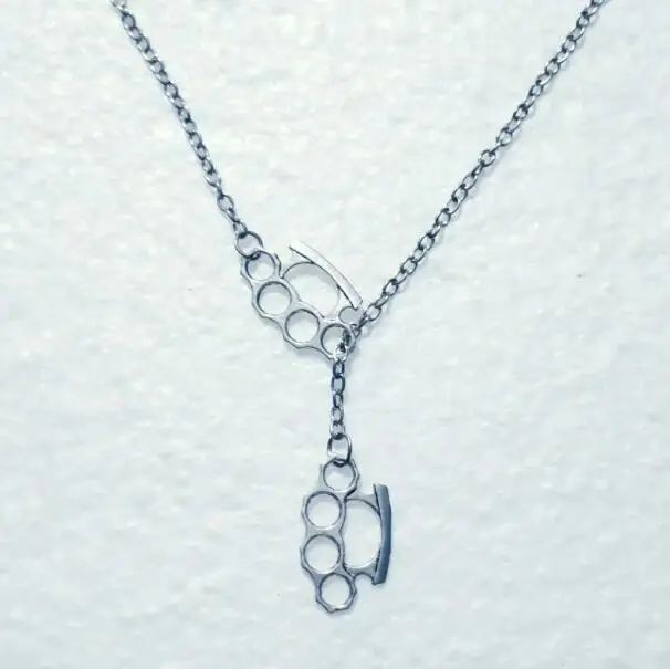 Colgante Vintage de doble nudillo de latón para mujer y hombre, collar de Lariat cruzado ajustable, joyería gótica