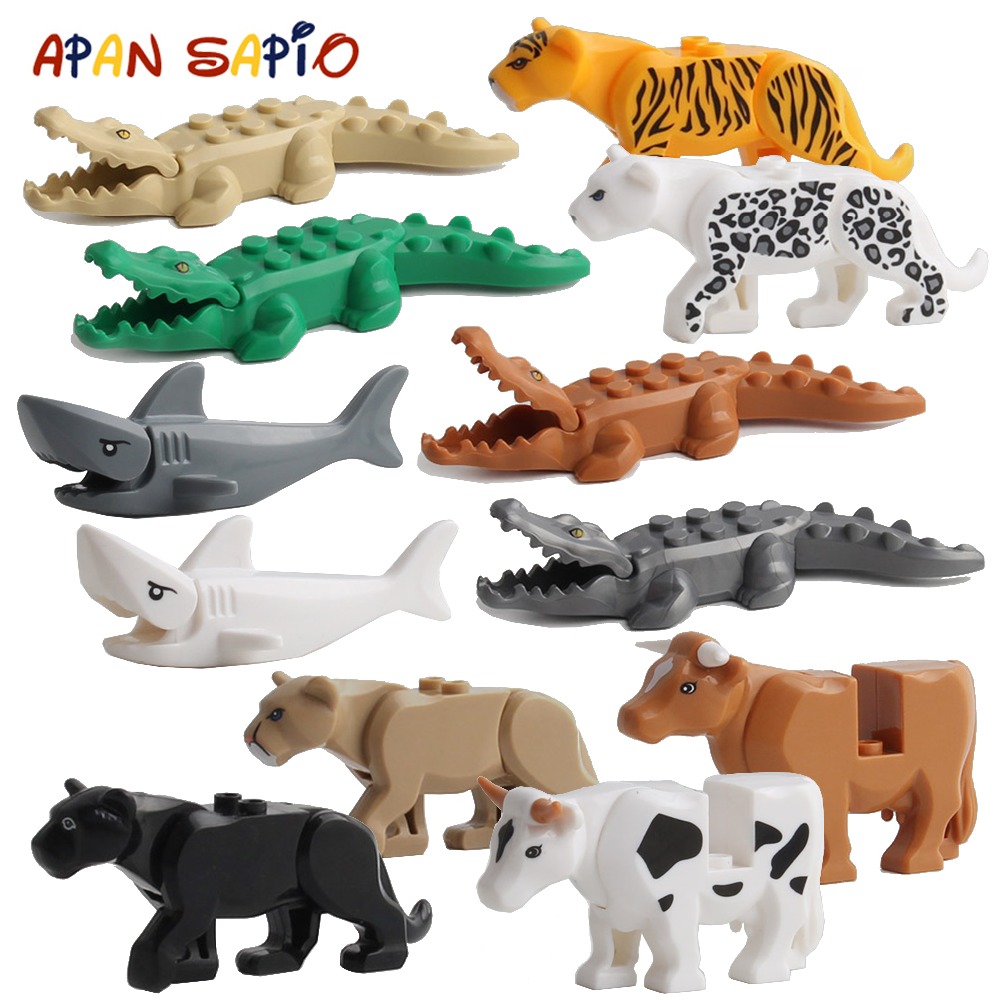 Bloques de construcción de animales, modelo de cocodrilo, leopardo, juegos educativos, figura, juguetes de ladrillo para niños