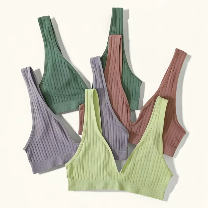 Sujetadores push-up con cuello en V para mujer, sujetador sin costuras, lencería Sexy para mujer, Bralette acanalado con espalda baja, ropa interior para dormir, sujetador sin forro, Tops cortos