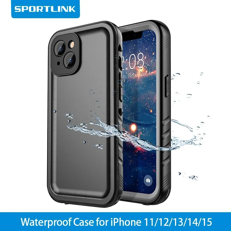 Funda de teléfono SPORTLINK resistente al agua protección subacuática para iPhone 14 13 11 12 15 Pro Max SE 2nd 3rd 2022 Protector de pantalla incorporado