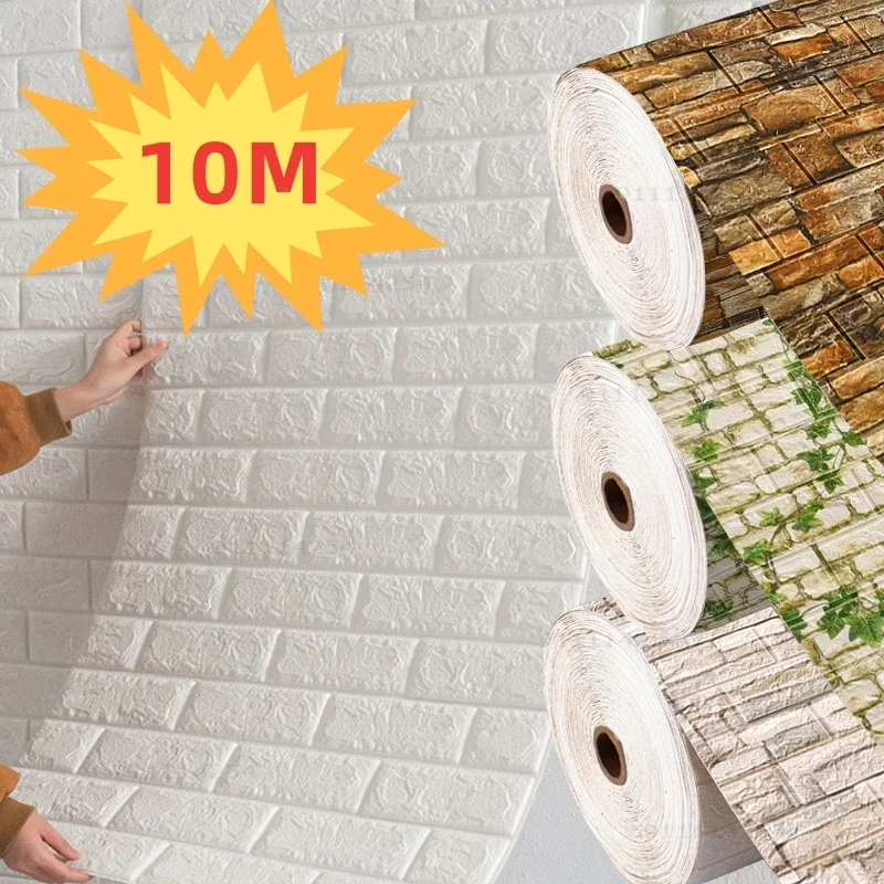 Papel tapiz 3D de 70cm x 1/5/10m, decoración autoadhesiva, papel tapiz de ladrillo de espuma antigua, pegatina de pared 3d impermeable para sala de estar y dormitorio