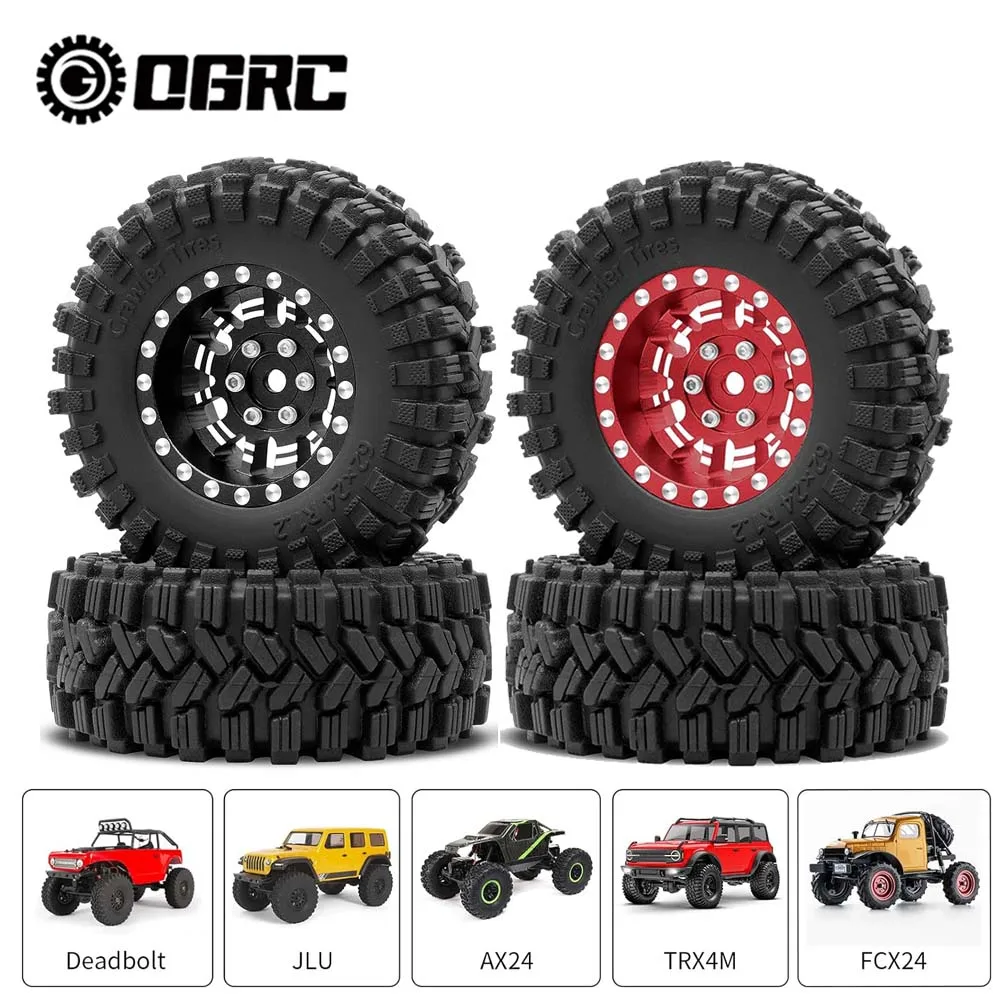 OGRC-Juego de llanta y neumáticos de rueda Beadlock de 1,2 pulgadas, 62x24mm, neumáticos adhesivos para TRX4M SCX24 FCX24 AX24 1/24 1/18 RC Crawler Car Part