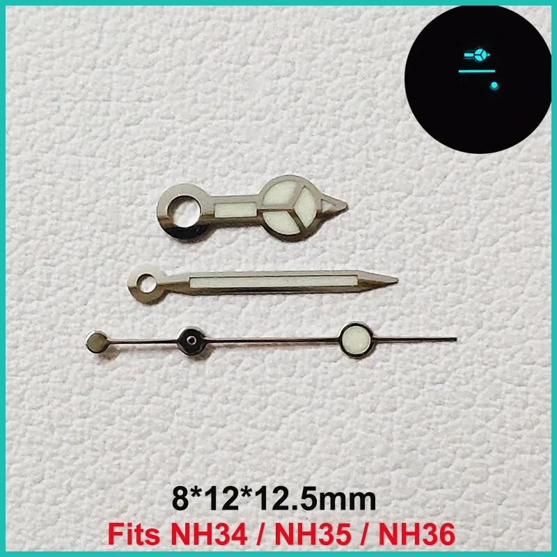 Manecillas de reloj para NH34 NH35 NH36 movimiento mecánico automático Super BGW9 azul luminoso 8*12*12,5mm GMT relojes accesorios piezas
