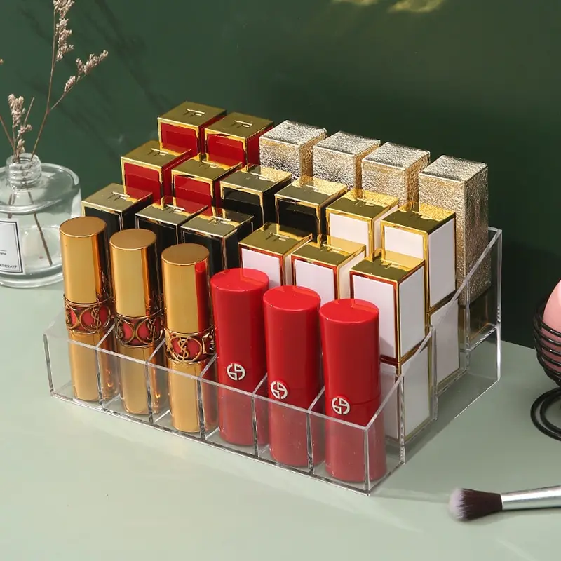 Soporte de lápiz labial de 24 rejillas, caja de almacenamiento de cosméticos acrílicos, puede almacenar y ordenar pintalabios, esmalte de uñas y estante de exhibición de Joyas