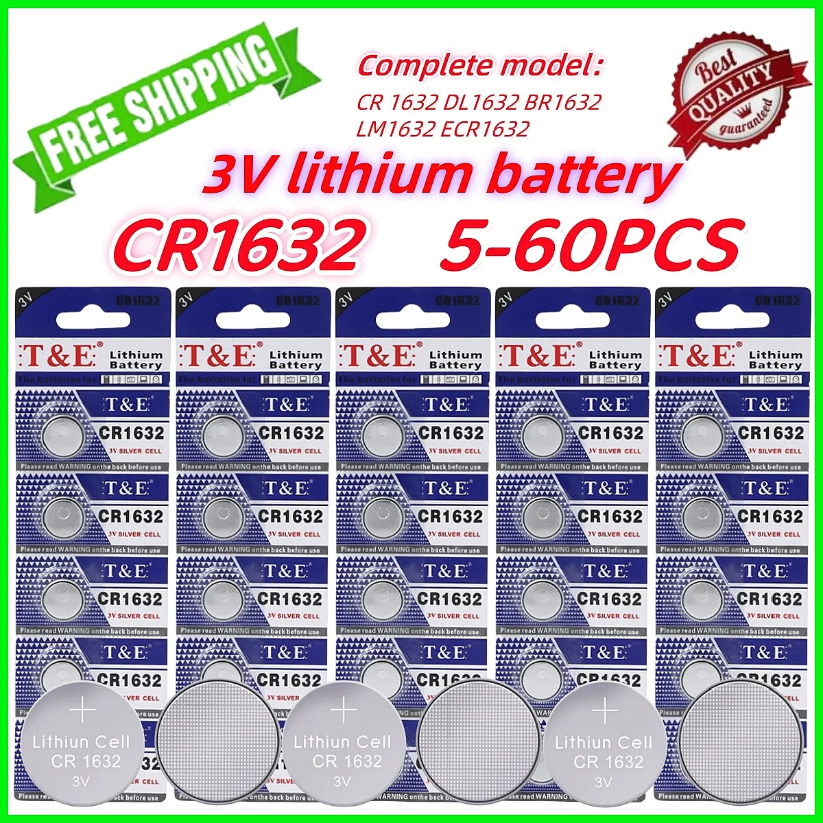 5-60 Uds CR1632 3V batería de litio 125mAh BCR 1632 DL1632 BR1632 LM1632 ECR1632 pilas de botón para llave remota de reloj