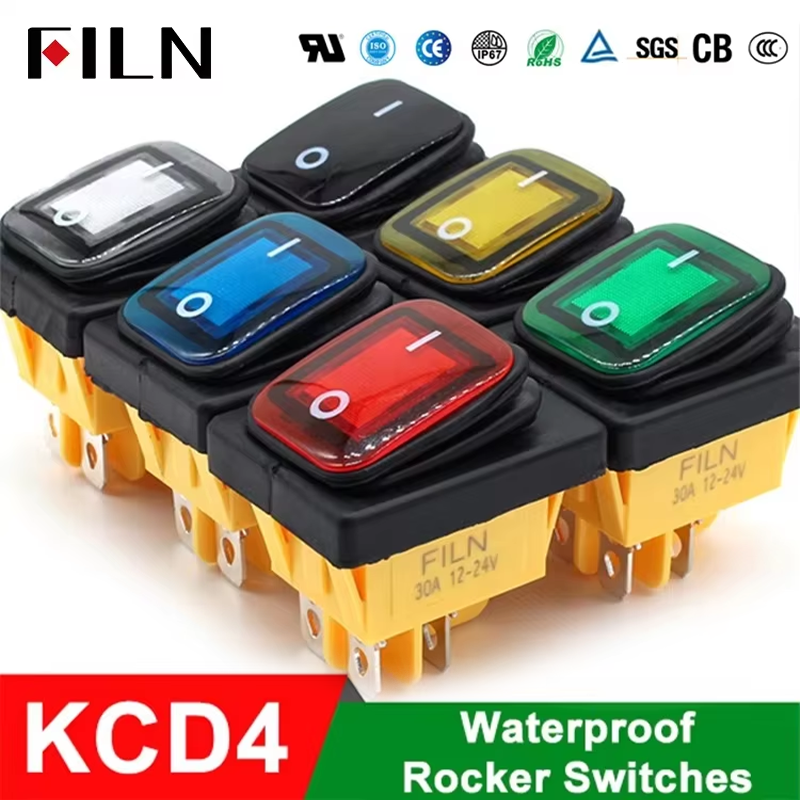 Encendido apagado 30A/250V resistente 4 pines DPST IP67 sellado impermeable T85 Auto barco interruptor basculante de palanca marina con LED 12V 220V 30x22