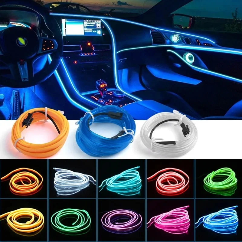 Lámpara decorativa Led para Interior de coche, tira de neón con cableado EL para coche, luz ambiental Flexible, USB, diodo de ambiente de fiesta, 1M/3M/5M