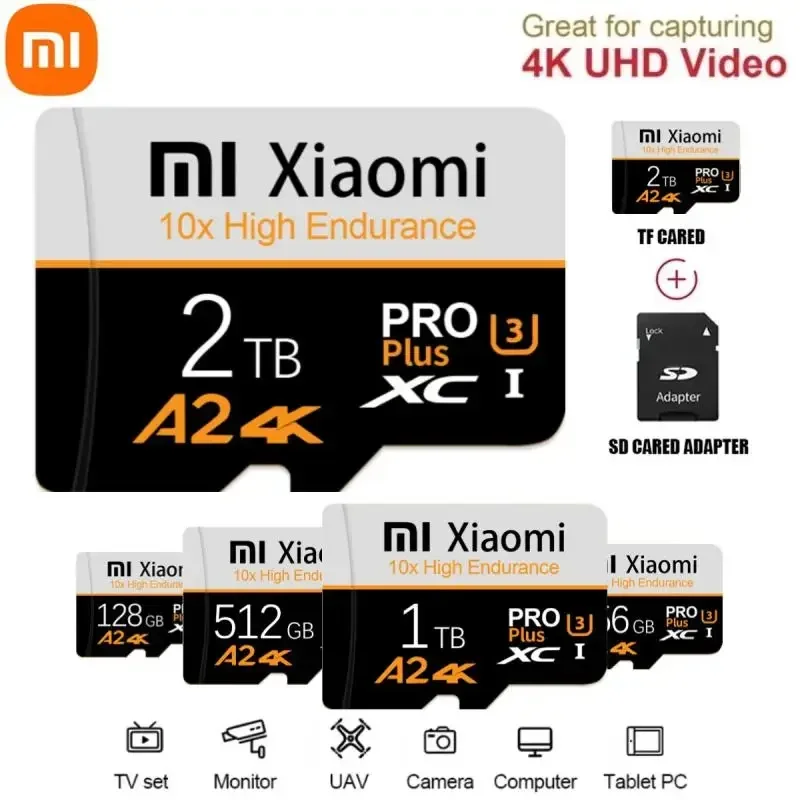 Tarjeta de memoria Xiaomi de alta velocidad, 1TB, 2TB, tarjeta Micro TF SD, 128GB, 256GB, tarjeta TF para dispositivos de vigilancia de cámara para Sony y Lenovo