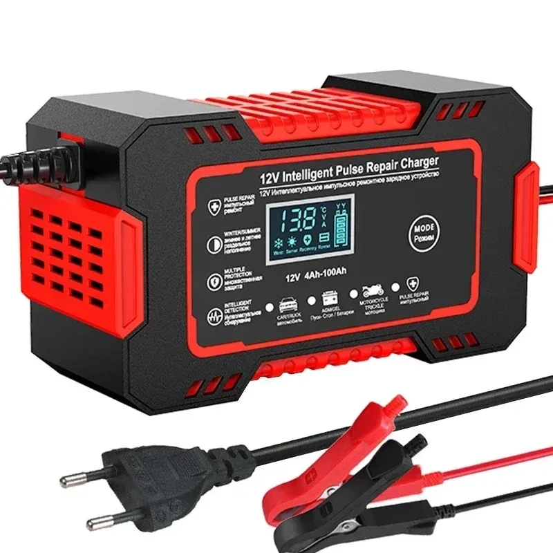 Cargador de batería de coche 12V 6A pantalla táctil reparación de pulso LCD carga de energía rápida pantalla LCD Digital de ácido de plomo seco húmedo