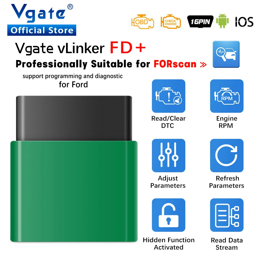 Vgate vLinker FD ELM327 FORScan para Ford Scan Bluetooth 4,0 WIFI ELM 327 OBD2 herramienta de diagnóstico de coche OBD 2 escáner J2534