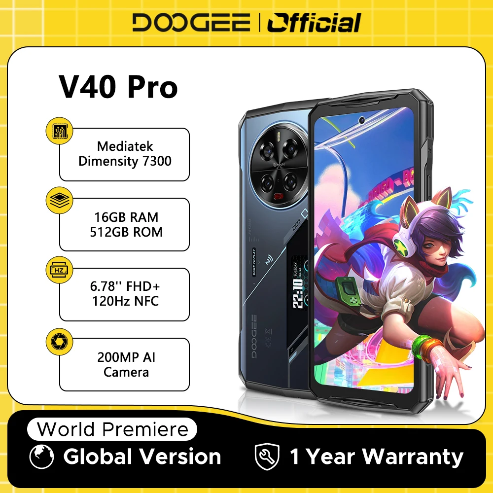 Estreno mundial DOOGEE V40 Pro 5G teléfono resistente 6,78 "16GB + 512GB teléfonos para juegos dimensión 7300 200MP cámara AI 8680mAh Android 14
