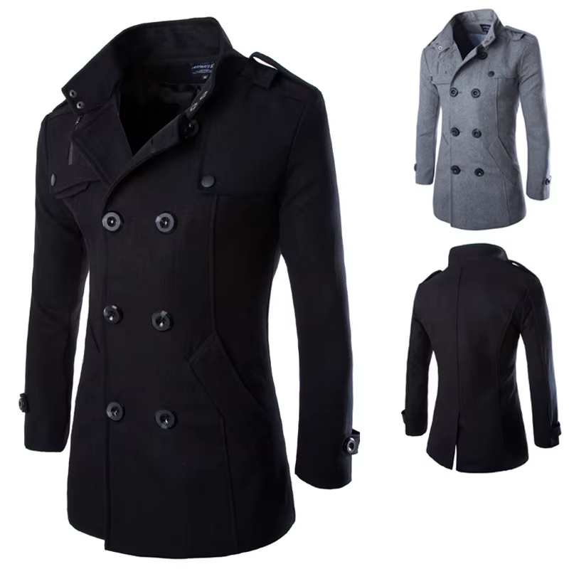 Abrigo para hombre gabardinas de invierno abrigos de guisante para hombre abrigo de lana y mezclas con doble botonadura ropa de marca W01