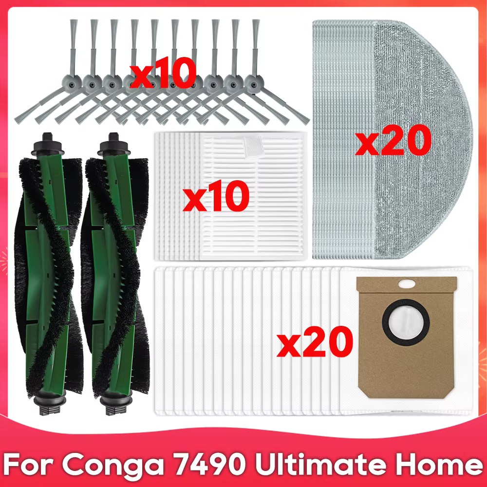 Compatible con ( Conga 7490 Ultimate Home X-Treme Genesis ) Rodillo Cepillo Lateral Filtro Trapo de Mopa Bolsa de Polvo Repuesto Accesorio