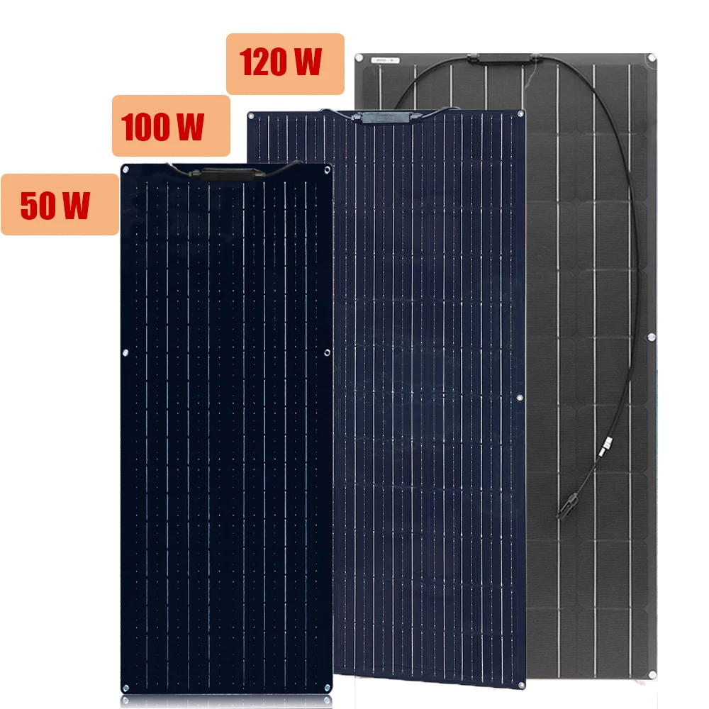 Panel Solar Flexible de 18V, placa solar 12v para cargar bateria cargador placas solares monocristalino 50W, 100W, 120W, 12 voltios, para luz, batería de plomo y ácido de litio para el hogar autocaravana cargador solar