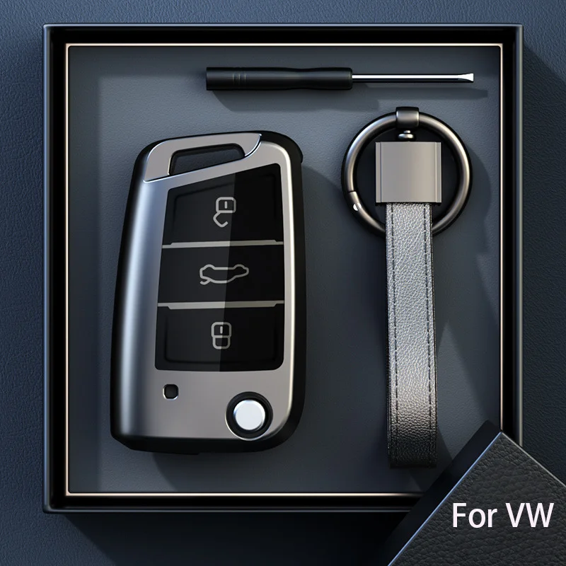 Gris titanio para Volkswagen VW Polo Golf 7 Passat Tiguan MK2 Beetle Ateca Caddy T5 funda plegable para llave de coche accesorios