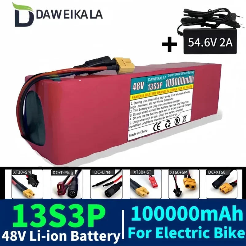 13S3P 100000 Batería de iones de litio mAh 48V 1000W, paquete de batería de iones de litio de 100Ah para scooter motorizado BMS de 54,6 v