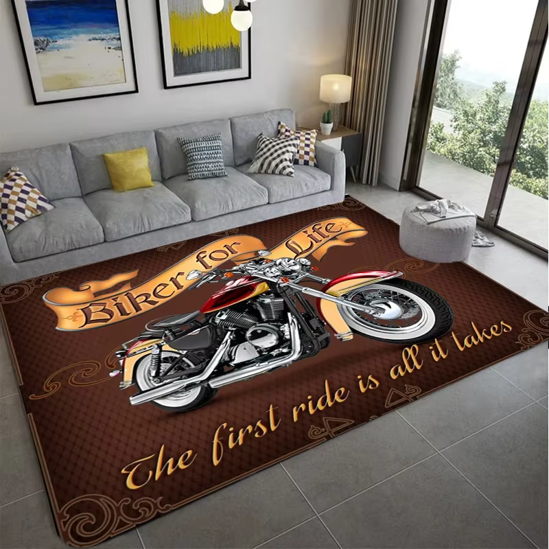 Alfombra Vintage con estampado de Moto, sala de estar antideslizante para tapete, sofá, hogar, pasillo, dormitorio, mesita de noche, porche, cocina y baño