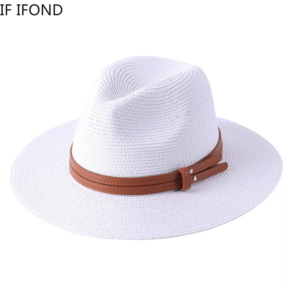 56-58-59-60CM nuevo sombrero de paja Natural Panamá de forma suave verano mujeres/hombres ala ancha gorra de sol de playa protección UV sombrero Fedora