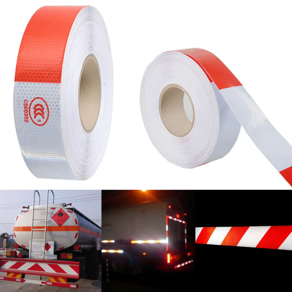 1 rollo de cinta de seguridad de 36M x 5cm, pegatina reflectante, panal blanco y rojo, pegatina de visibilidad para remolque poligonal, cinta de advertencia para coche